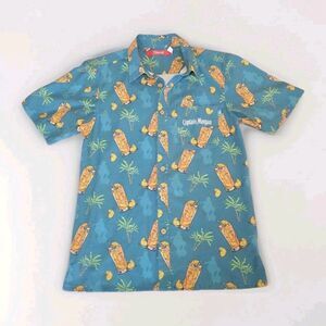 Novelty Captain Morgan Rum Hawaiian Button Down Short Sleeve Shirt Mens Small